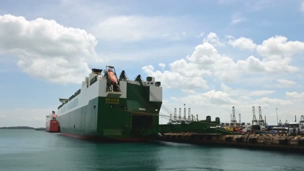 Singapore Singapur Ocak 2019 Zaman Atlamalı Araba Taşıyıcı Gemisi Limanda — Stok video