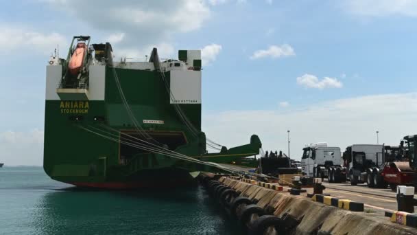 Singapore Singapore Januar 2019 Zeitraffer Eines Riesigen Containerschiffs Hafen Während — Stockvideo