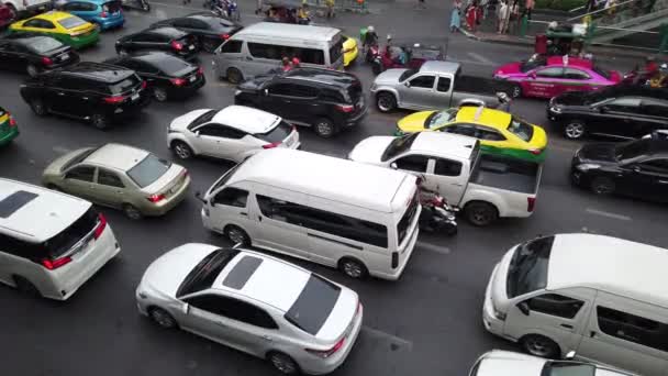 Bangkok Tayland Ağustos 2019 Bangkok Akşam Trafik Sıkışıklığı Nda Birçok — Stok video