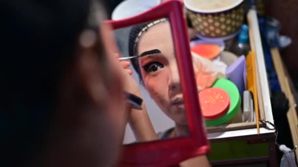 Bangkok Tailândia Outubro 2019 Auto Maquiagem Espelho Atrás Palco Ópera — Vídeo de Stock
