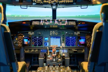 Inside flight simulator cockpit training clipart