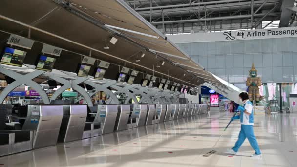 Bangkok Thailand Juni 2020 Lege Check Balies Luchthaven Terminal Als — Stockvideo