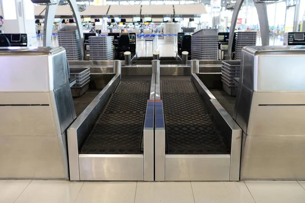 Front View Check Area Baggage Handling Belt Conveyor Airport — Stock Photo, Image