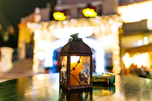 Christmas Lantern Light Table — Stock Photo, Image