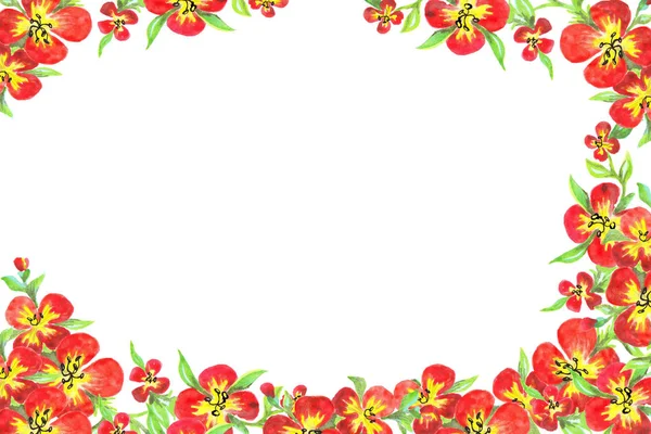 Прямокутник Freme Краю Червоні Квіти Зеленим Листям — стокове фото