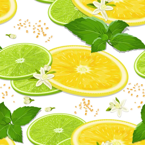 Lime Limone Menta Zucchero Canna Fiori Limone Senza Soluzione Continuità — Foto Stock