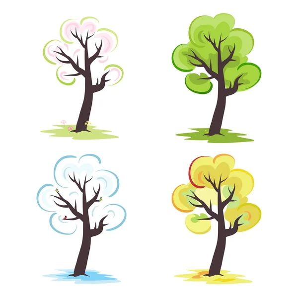Bäume Der Vier Jahreszeiten Winter Frühling Sommer Herbst — Stockvektor