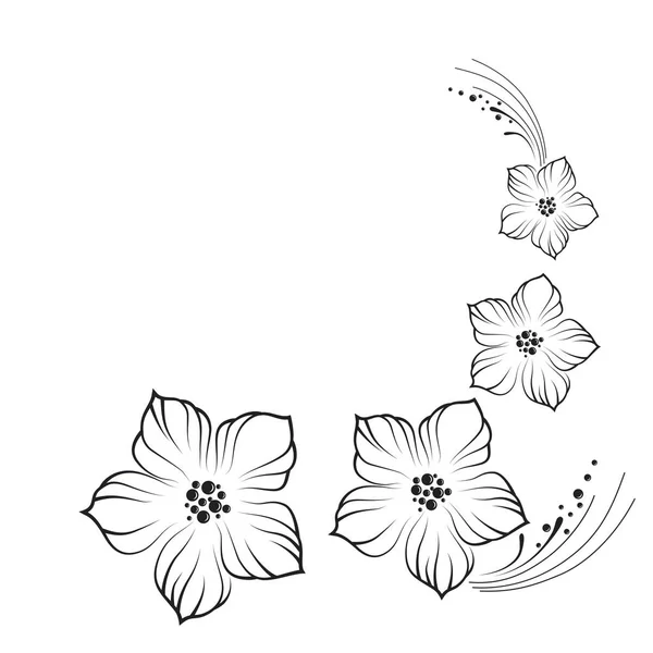 Dibujo Gráfico Simple Negro Con Flores — Vector de stock