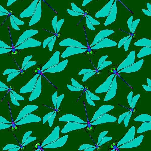 Nahtloses Muster Mit Libellen Ornament Für Tapeten Und Stoffe Packpapier — Stockvektor