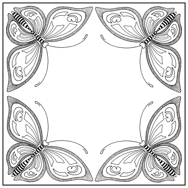 Frame Black White Patterns Butterflies Vector Illustration Different Design — Stock Vector