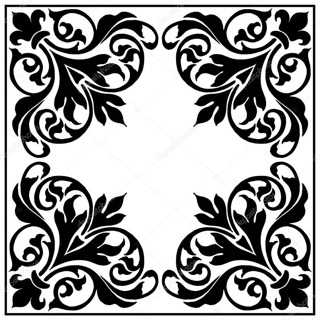 Frame in the classic style with Damascus curls, vector illustration for different design