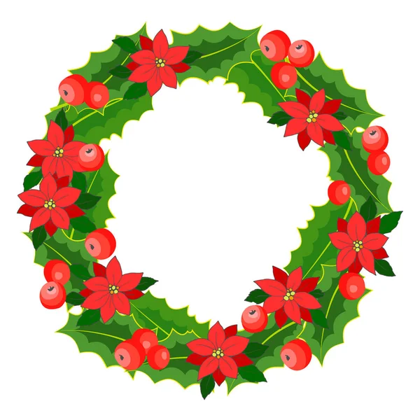 Couronne Noël Avec Gui Fleurs Noël Illustration Vectorielle Isoler Sur — Image vectorielle