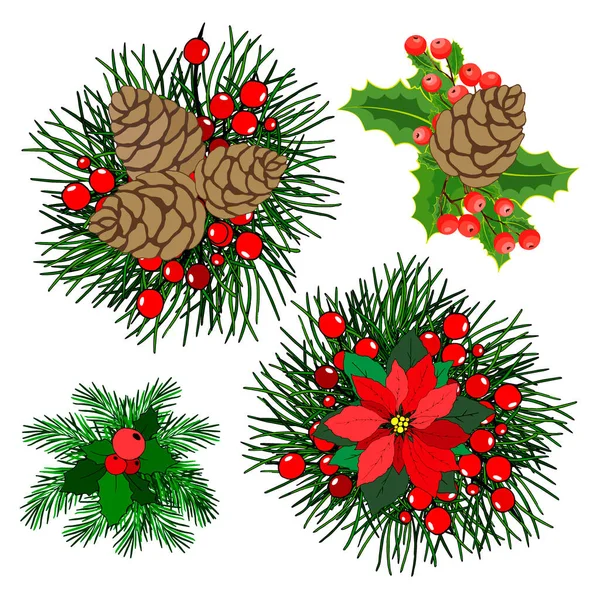 Vector Set Design Elements Christmas Decorations Isolated White Background — Stock Vector