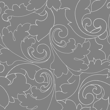 Gri renklerde klasik tarzda kusursuz desen, duvar kağıdı ve kumaş için süs, ambalaj kağıdı