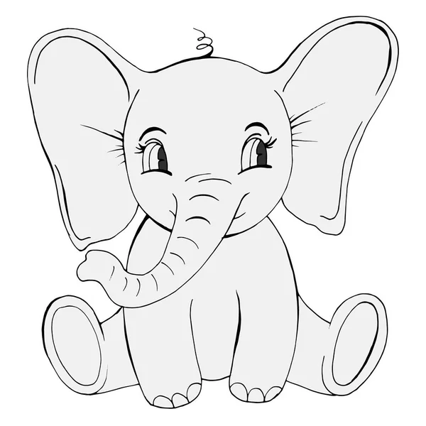 Isolar Fundo Branco Desenhos Animados Elefante Cor Cinza Ilustração Vetorial —  Vetores de Stock