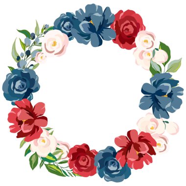 Zarif çiçek ve yaprakların çelengi, yazıt için arka plan, vektör illüstrasyonu, izole