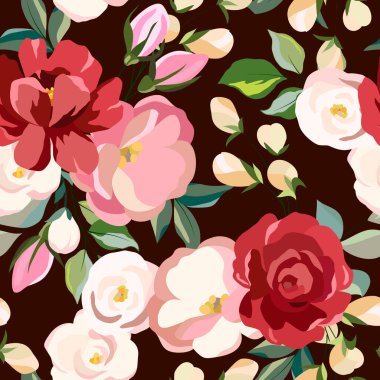 Çiçek elementleri, yapraklar, duvar kâğıdı ve kumaş süslemeleri, ambalaj kağıtları, farklı tasarımlar için arka plan...