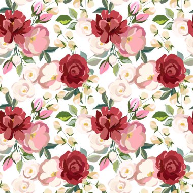 Çiçek elementleri, yapraklar, duvar kâğıdı ve kumaş süslemeleri, ambalaj kağıtları, farklı tasarımlar için arka plan...