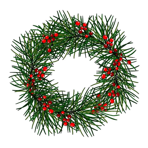 Christmas Wreath Branches Pine Berry Mistletoe Isolate White Background — Stock Vector