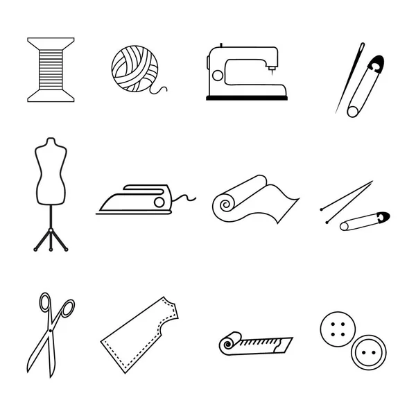 Icons Materials Tools Needlework Hobbies Vector Illustration Different Design — Stock Vector