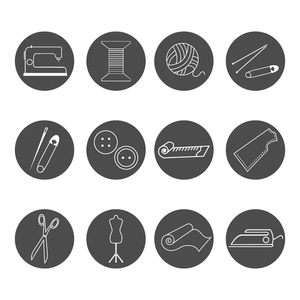 Iconos Con Materiales Herramientas Para Costura Pasatiempos Ilustración Vectorial Para — Archivo Imágenes Vectoriales