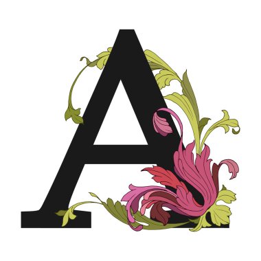 beyaz arkaplanda izole edilmiş çiçek alfabesi, vektör illüstrasyonu