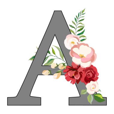  beyaz arkaplanda izole edilmiş çiçek alfabesi, vektör illüstrasyonu