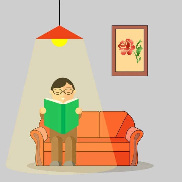 Persona Que Lee Libro Los Elementos Del Interior — Vector de stock