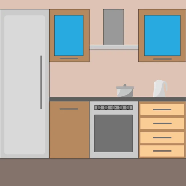 Векторная Иллюстрация Предметы Интерьера Картины Кухонной Мебели Холодильник Плита — стоковый вектор