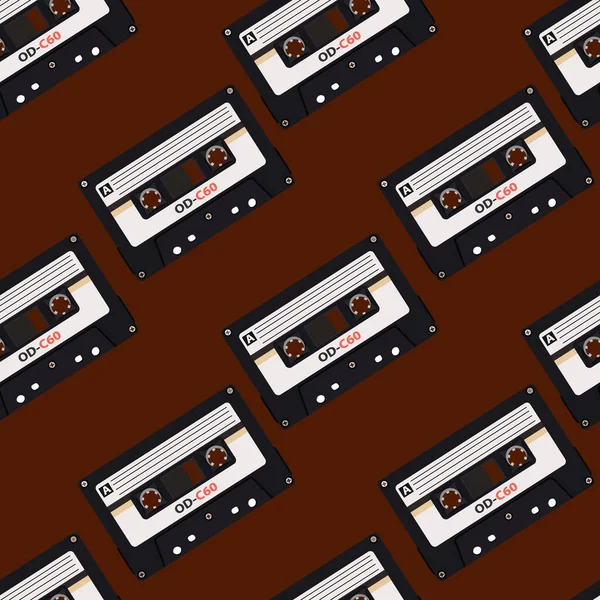 Motif Sans Couture Dans Style Rétro Avec Cassettes Audio Ornement — Image vectorielle