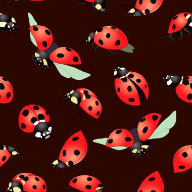 Kırmızı böcekli kusursuz desen, duvar kağıdı ve kumaş süsü, ambalaj kağıdı, hatıra defteri, farklı tasarımlar için arkaplan