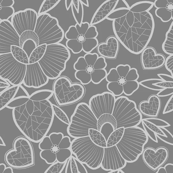 Patrón Sin Costuras Elementos Plantas Abstracción Flores Colorear Blanco Negro — Archivo Imágenes Vectoriales