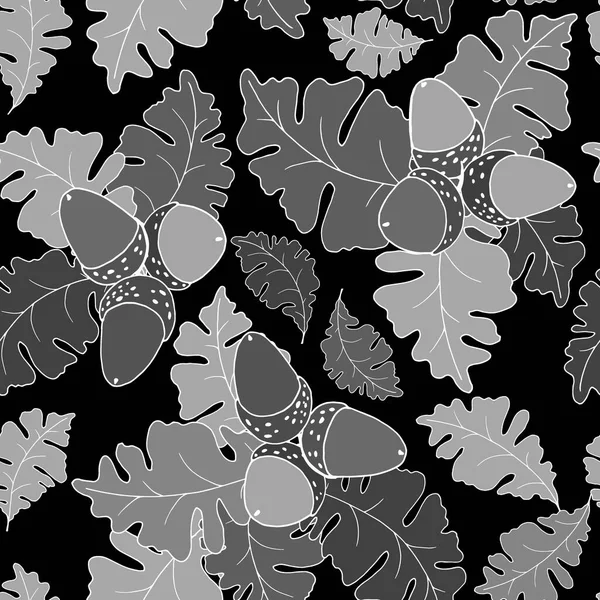 Nahtloses Muster Grauen Farben Mit Blättern Und Eicheln Ornament Für — Stockvektor