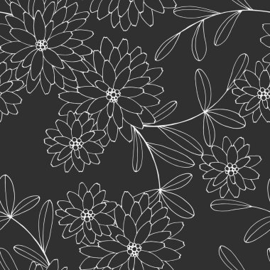 Çiçekli ve yapraklı kusursuz desen, grafik stili, duvar kağıdı ve kumaş süsü, ambalaj kağıdı