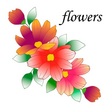 Beyaz arkaplanda izole et, bir buket çiçek, vektör illüstrasyonu