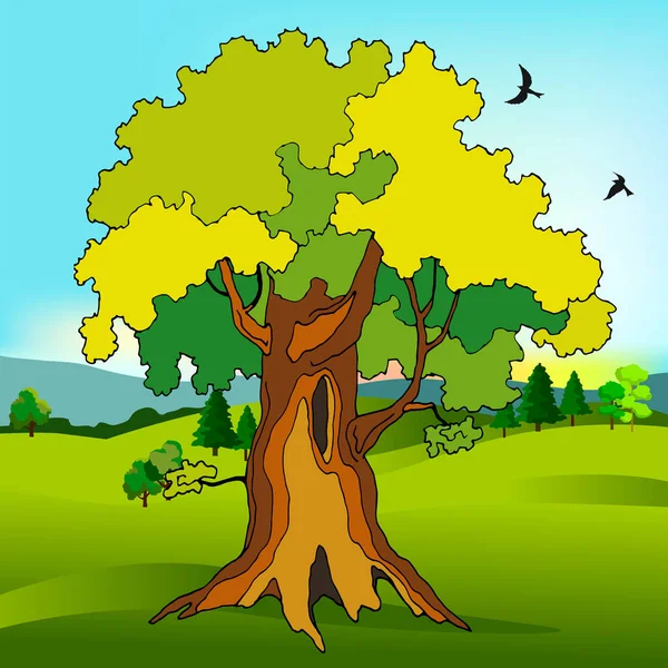 Paisagem Verde Árvore Horizonte Ilustração Vetorial Fundo Para Diferentes Desenhos — Vetor de Stock