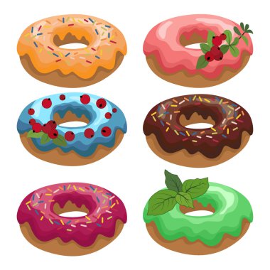 Kremalı çörek tabloları, vektör çizimleri, beyaz arka planda izole edilmiş.