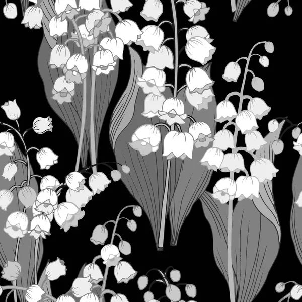 Αδιάλειπτη Μοτίβο Γκρι Χρώμα Λουλούδια Του Κρίνου Της Κοιλάδας Στολίδι — Διανυσματικό Αρχείο