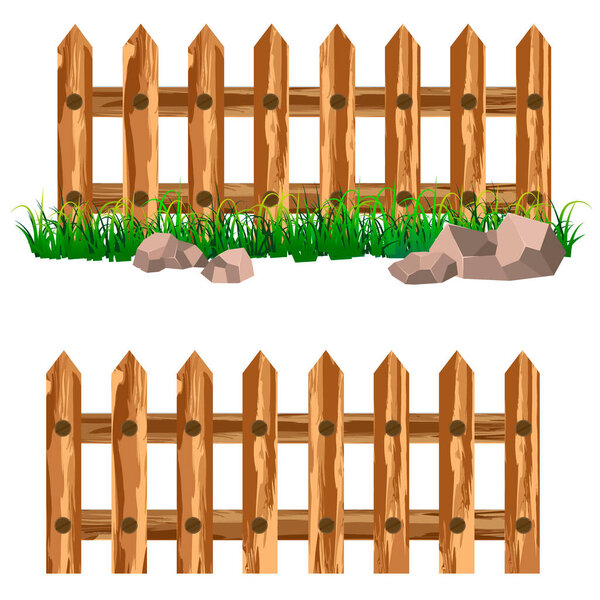 fence with grass, stones, vector illustration, isolate on a white background