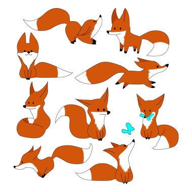 Tilki resimleri, düz simge, vektör illüstrasyonu, beyaz arkaplanda izole et