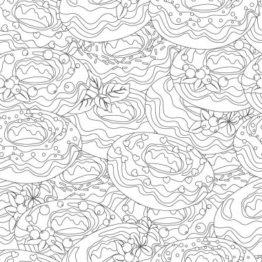 Tertemiz desenli, siyah beyaz tatlı çörekler, renkli anti-stres.