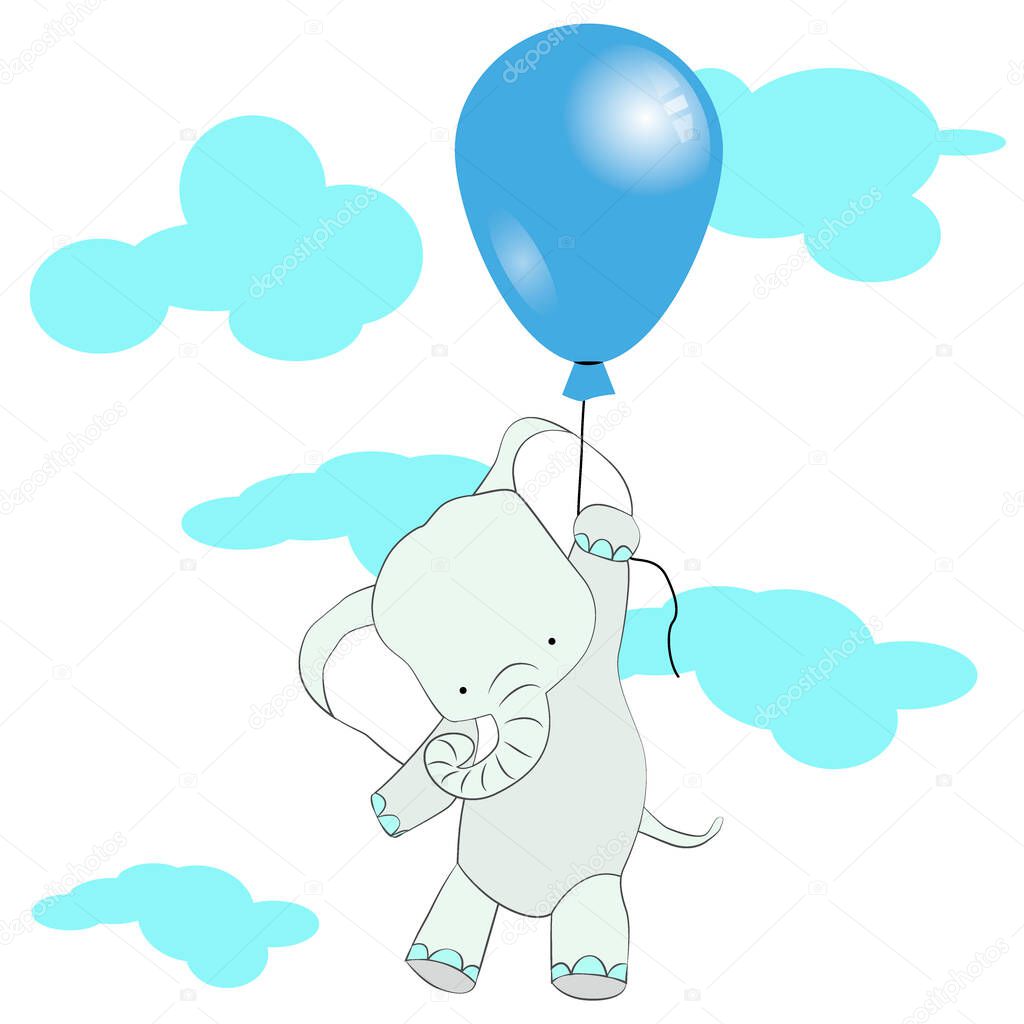children's drawing, elephant on a balloon, vector illustration for different design