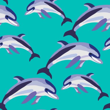 Yunuslarla kusursuz desen, kumaş ve duvar kağıdı süsü, yapıştırma kitabı, farklı tasarımlar için arkaplan