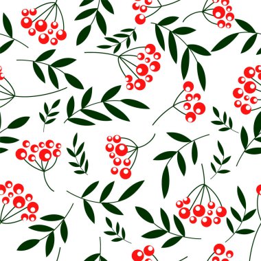 Rowan yaprakları ve böğürtlenleri ile kusursuz desen, kumaş ve duvar kağıtları için süs, kupür defteri, farklı tasarımlar için arkaplan
