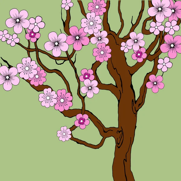 Gambar Pohon Sakura Dengan Bunga Ilustrasi Vektor Untuk Desain Yang - Stok Vektor