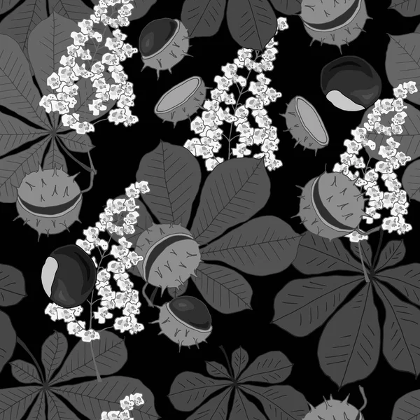 Motif Sans Couture Avec Des Feuilles Fleurs Fruits Châtaignier Dans — Image vectorielle