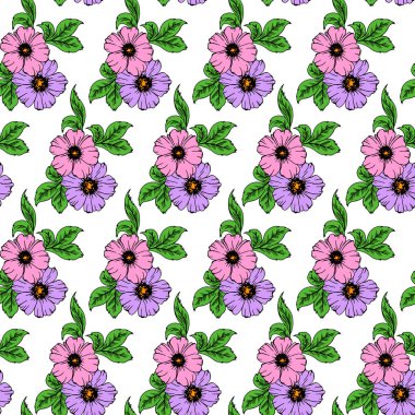 Şekillendirilmiş çiçek ve yapraklarla kusursuz desen, duvar kağıdı ve kumaş süsü, hatıra defteri için arka plan, ambalaj kağıdı