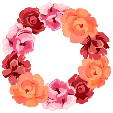 kompozisyon, parlak renklere sahip çelenk, metin için arkaplan, vektör çizimi, beyaz arkaplan üzerinde izole