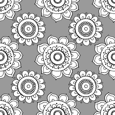 Tek renkli renklerde kusursuz desen, çiçeklerdeki etnik süsler, duvar kağıdı ve kumaş süsü, ambalaj kağıdı, yapıştırma kitabı.