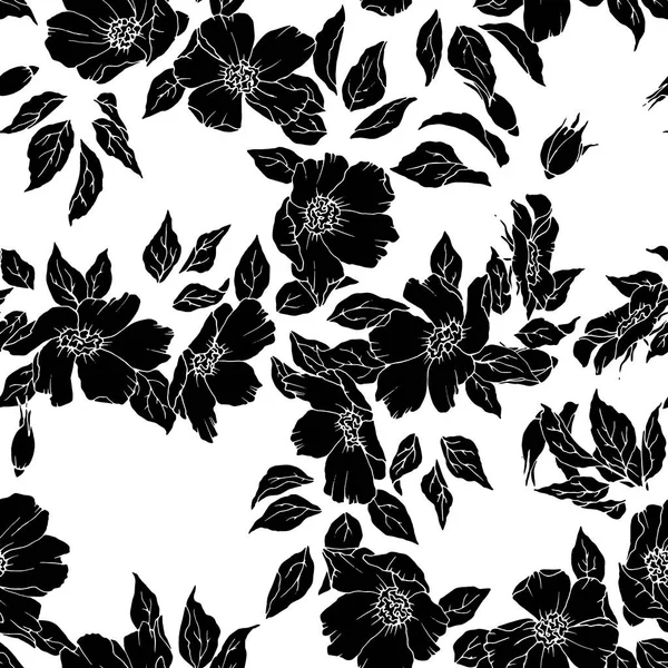 Απρόσκοπτη Μοτίβο Λουλούδια Και Φύλλα Μονόχρωμα Χρώματα Στολίδι Για Ταπετσαρία — Διανυσματικό Αρχείο
